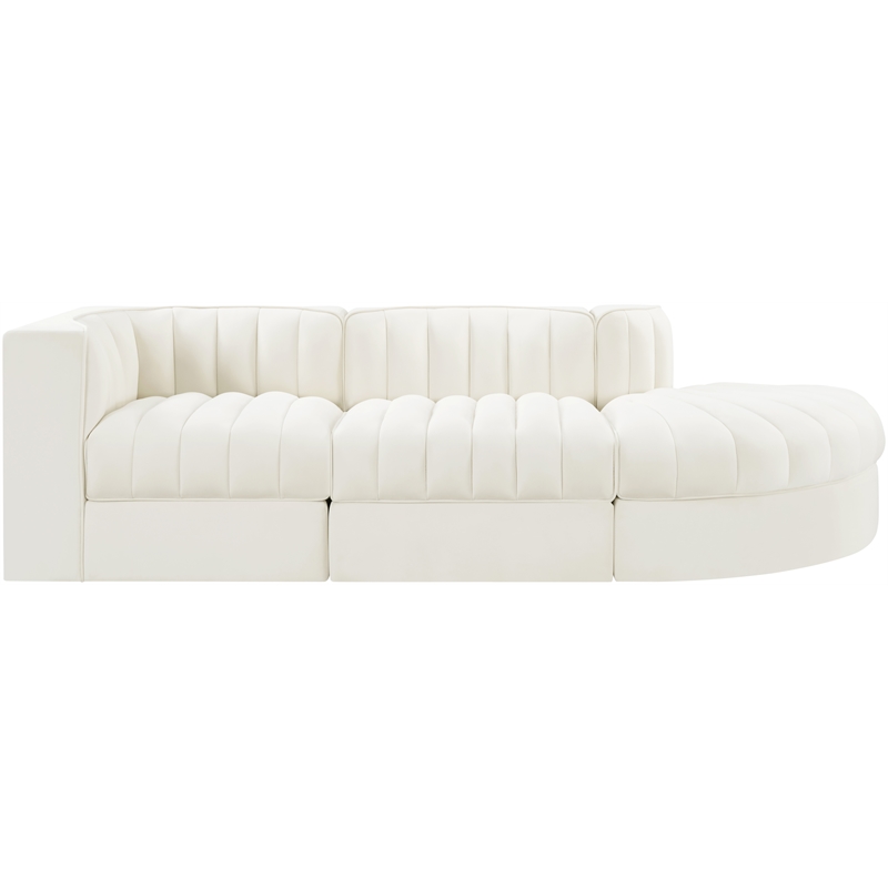 Meridian Furniture Rummi Cream Velvet Performance Fabric 3pc. Modular Sectional