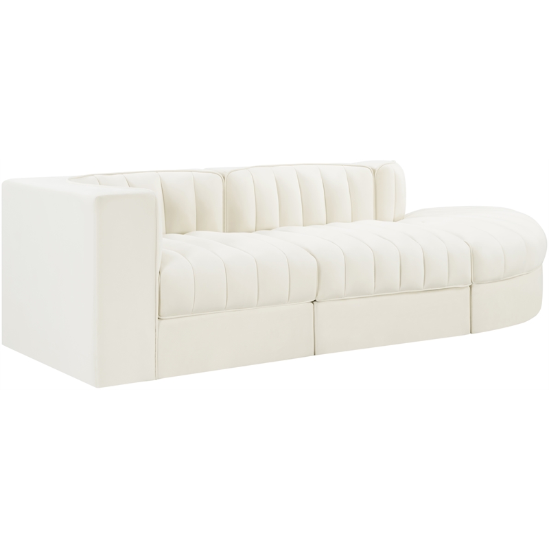 Meridian Furniture Rummi Cream Velvet Performance Fabric 3pc. Modular Sectional