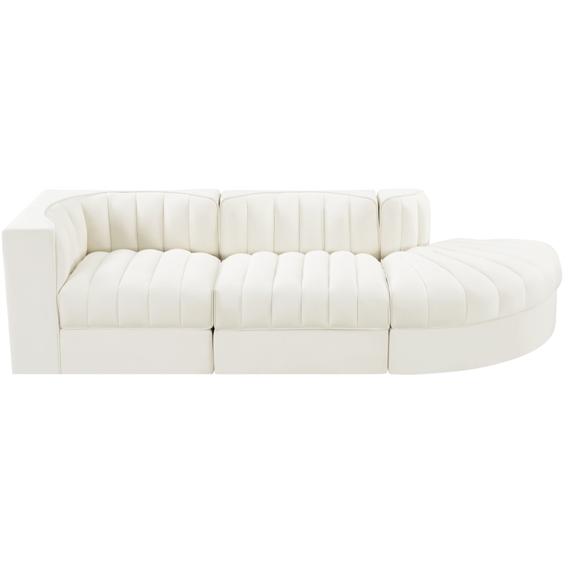 Meridian Furniture Rummi Cream Velvet Performance Fabric 3pc. Modular Sectional