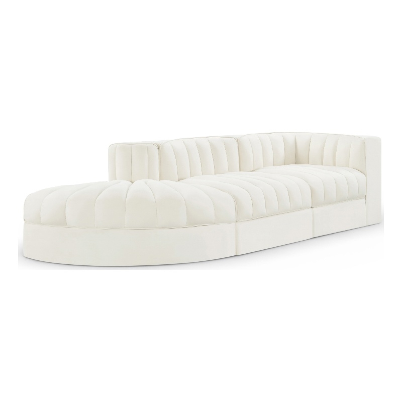 Meridian Furniture Rummi Cream Velvet Performance Fabric 3pc. Modular Sectional