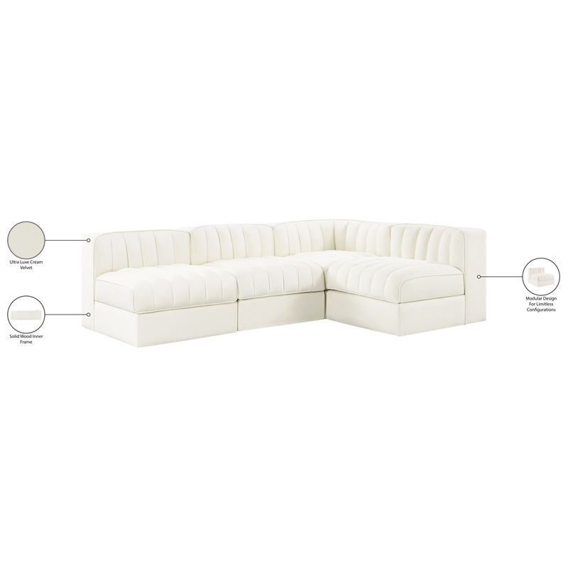 Meridian Furniture Rummi Cream Velvet Performance Fabric 4pc. Modular Sectional