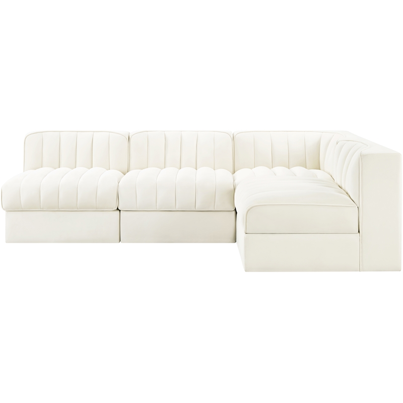 Meridian Furniture Rummi Cream Velvet Performance Fabric 4pc. Modular Sectional