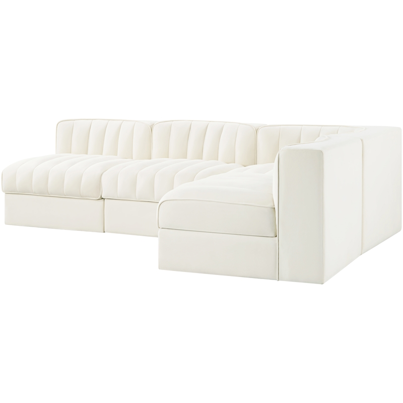 Meridian Furniture Rummi Cream Velvet Performance Fabric 4pc. Modular Sectional