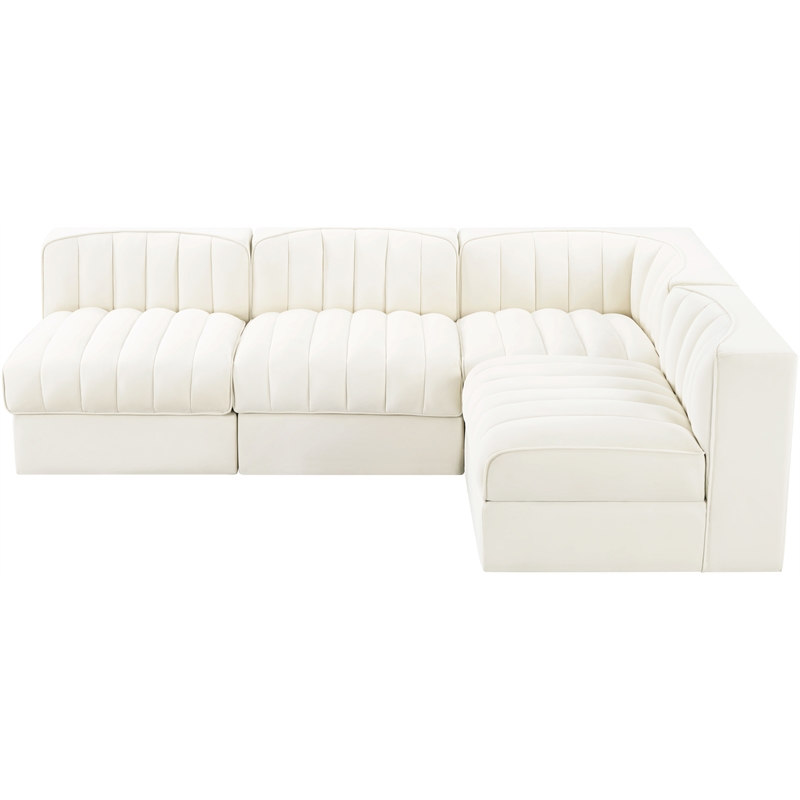 Meridian Furniture Rummi Cream Velvet Performance Fabric 4pc. Modular Sectional
