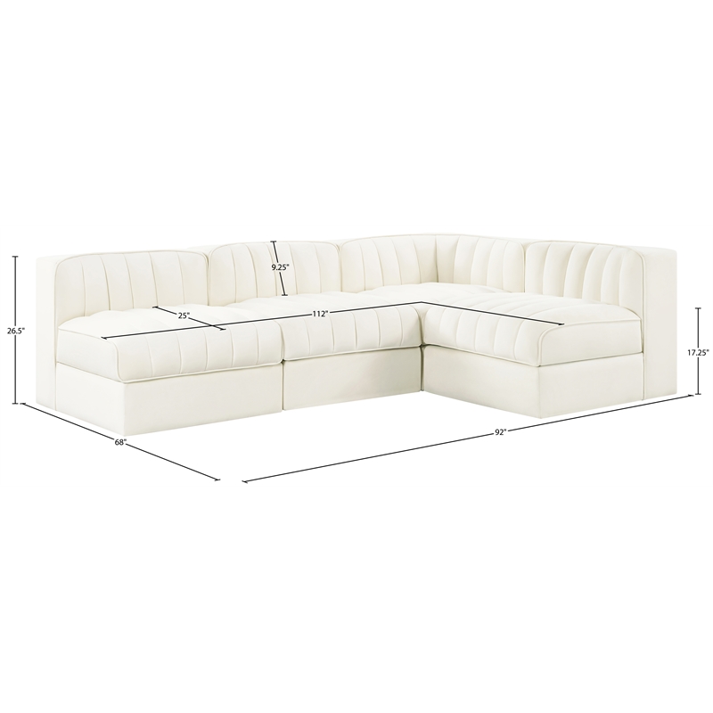 Meridian Furniture Rummi Cream Velvet Performance Fabric 4pc. Modular Sectional