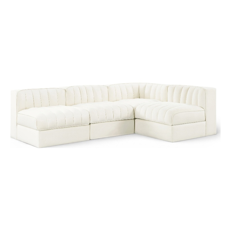 Meridian Furniture Rummi Cream Velvet Performance Fabric 4pc. Modular Sectional