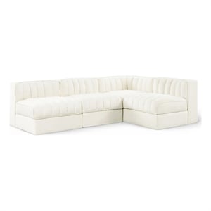 Meridian Furniture Rummi Cream Velvet Performance Fabric 4pc. Modular Sectional