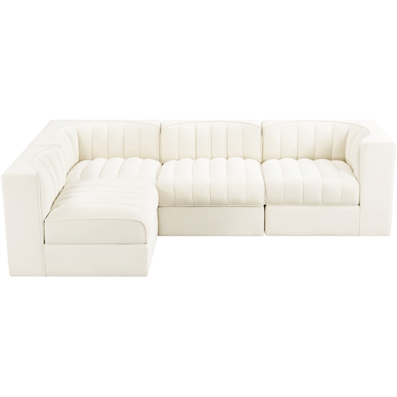 Meridian Furniture Rummi Cream Velvet Performance Fabric 4pc. Modular Sectional