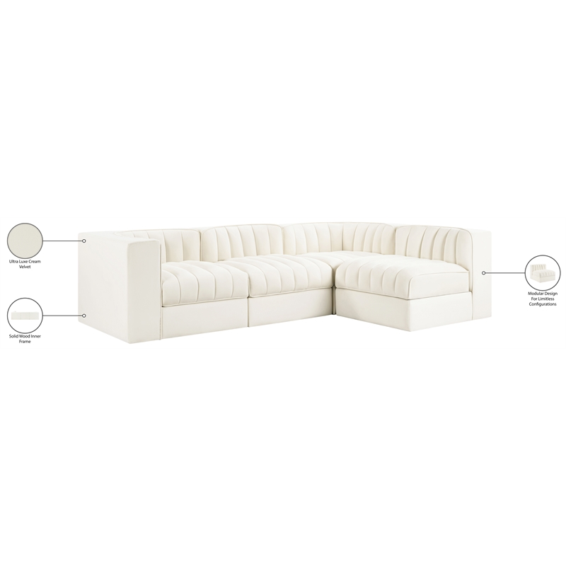 Meridian Furniture Rummi Cream Velvet Performance Fabric 4pc. Modular Sectional