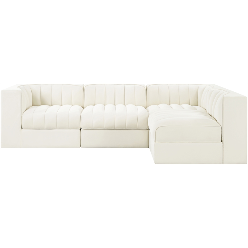 Meridian Furniture Rummi Cream Velvet Performance Fabric 4pc. Modular Sectional