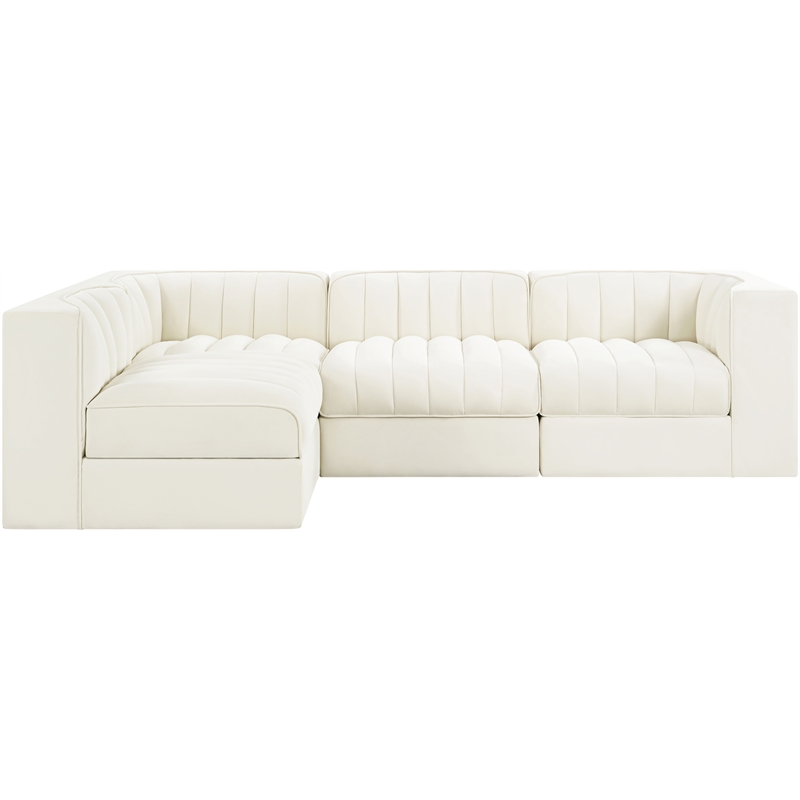 Meridian Furniture Rummi Cream Velvet Performance Fabric 4pc. Modular Sectional
