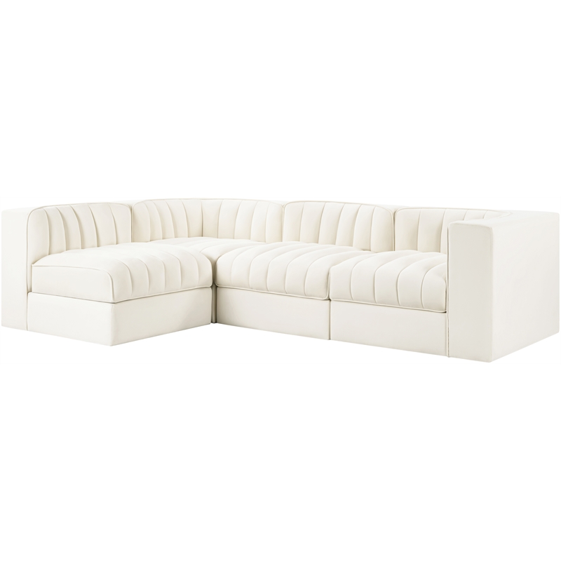 Meridian Furniture Rummi Cream Velvet Performance Fabric 4pc. Modular Sectional
