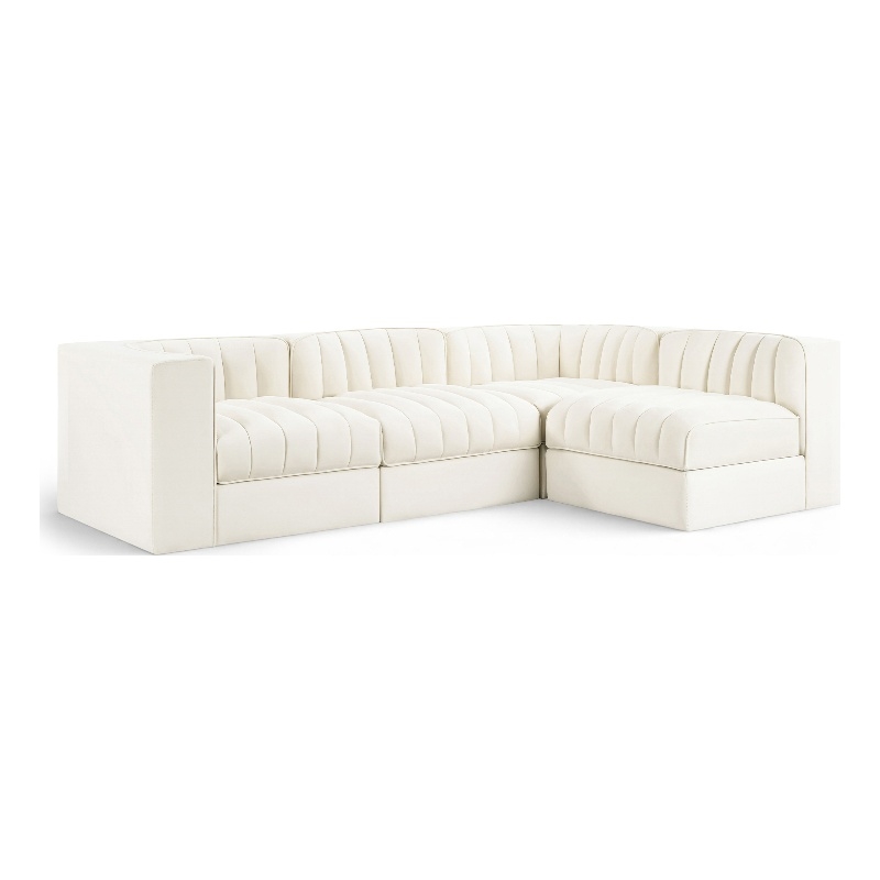 Meridian Furniture Rummi Cream Velvet Performance Fabric 4pc. Modular Sectional