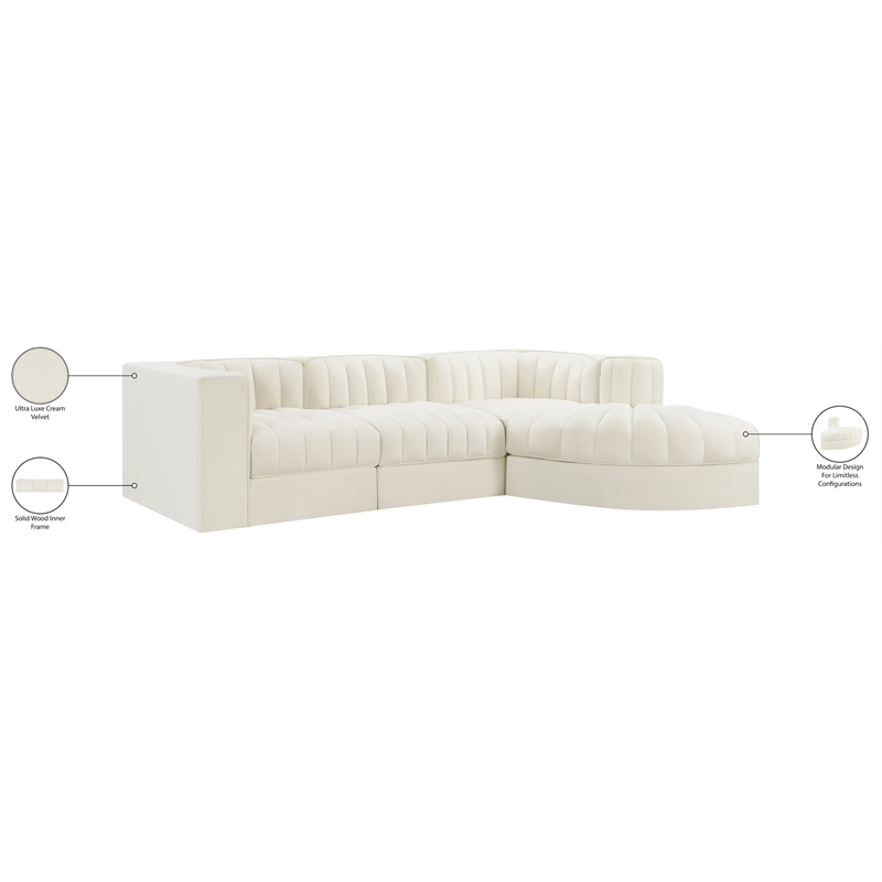 Meridian Furniture Rummi Cream Velvet Performance Fabric 4pc. Modular Sectional