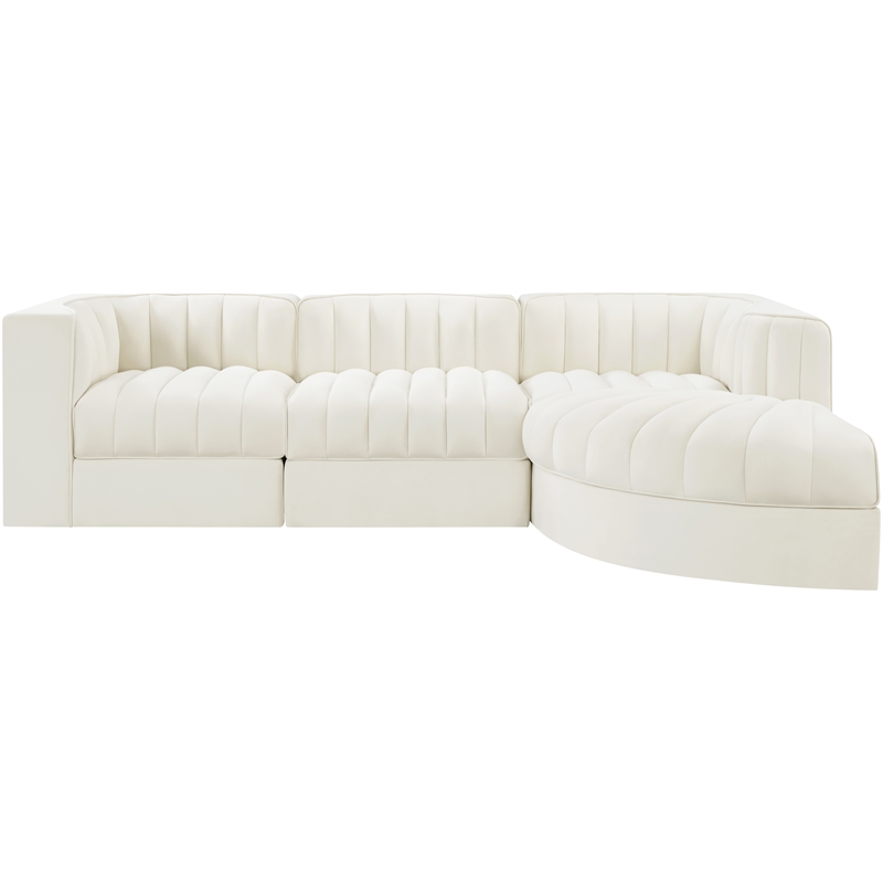 Meridian Furniture Rummi Cream Velvet Performance Fabric 4pc. Modular Sectional