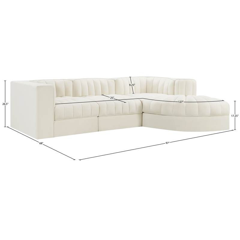 Meridian Furniture Rummi Cream Velvet Performance Fabric 4pc. Modular Sectional