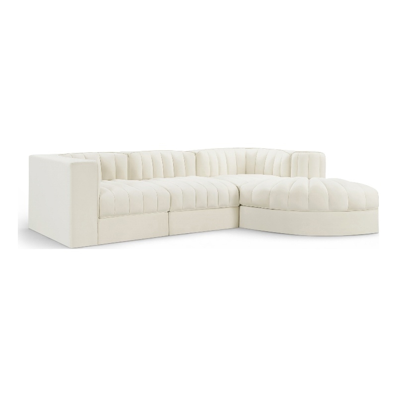 Meridian Furniture Rummi Cream Velvet Performance Fabric 4pc. Modular Sectional