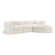 Meridian Furniture Rummi Cream Velvet Performance Fabric 4pc. Modular Sectional