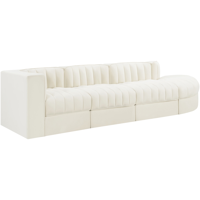 Meridian Furniture Rummi Cream Velvet Performance Fabric 4pc. Modular Sectional
