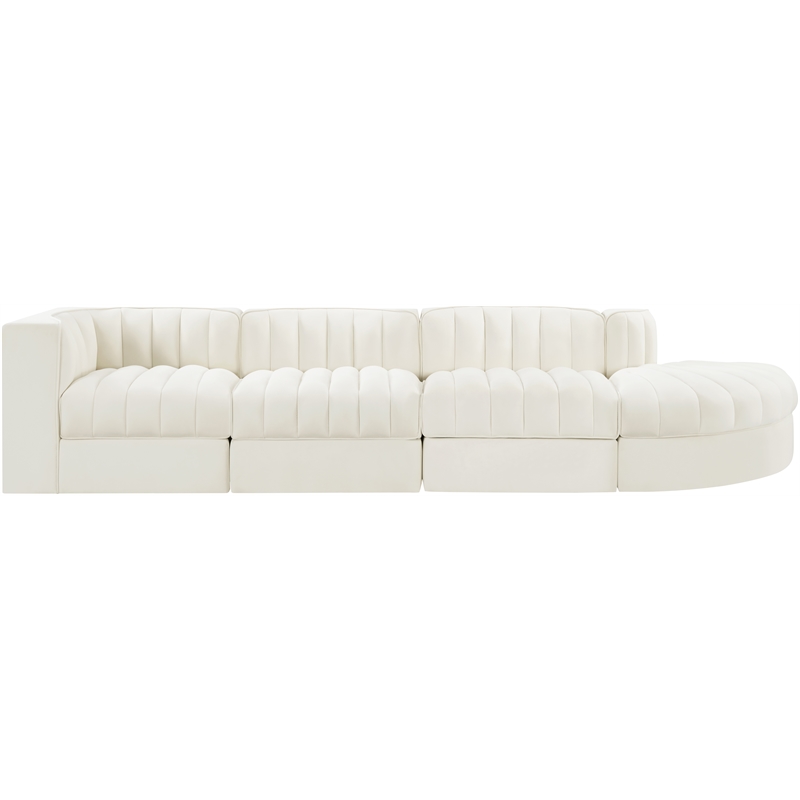 Meridian Furniture Rummi Cream Velvet Performance Fabric 4pc. Modular Sectional