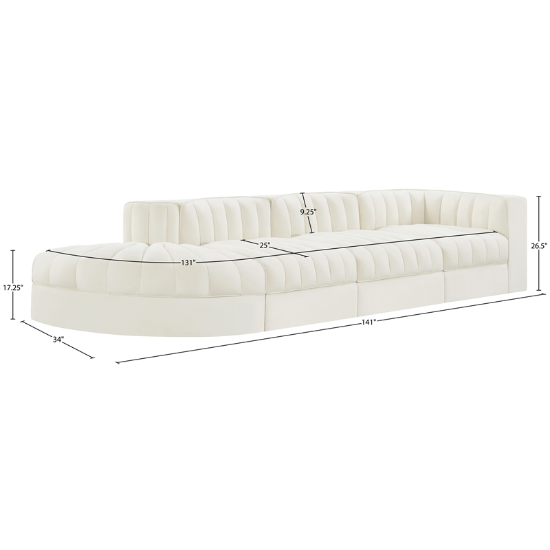 Meridian Furniture Rummi Cream Velvet Performance Fabric 4pc. Modular Sectional