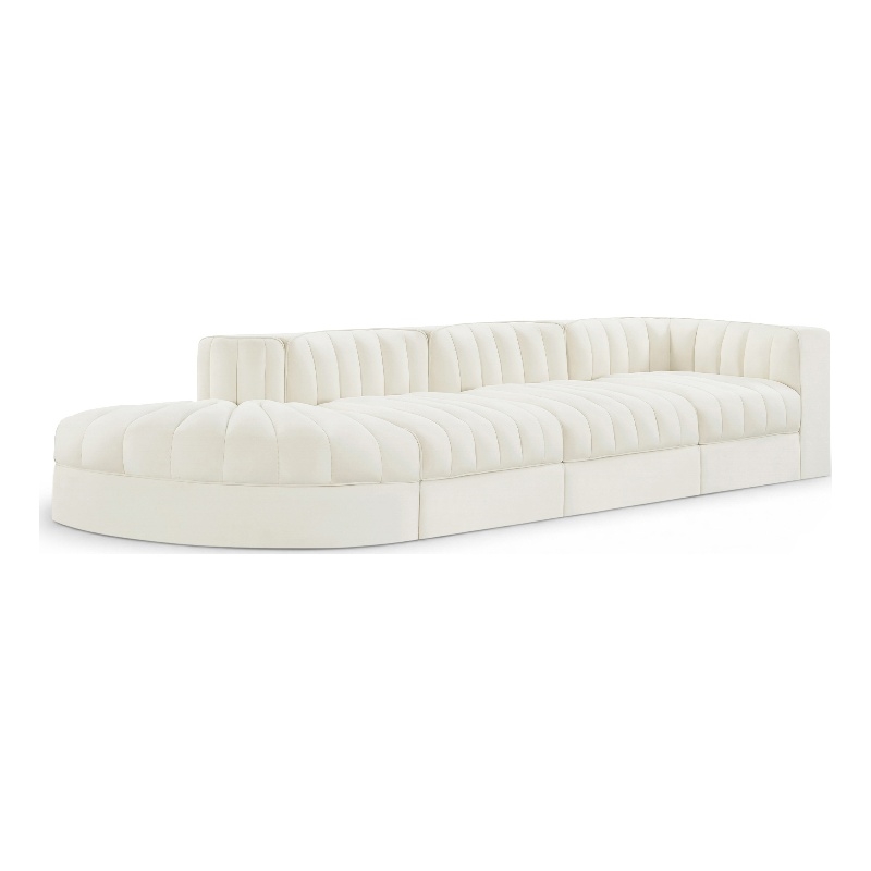 Meridian Furniture Rummi Cream Velvet Performance Fabric 4pc. Modular Sectional