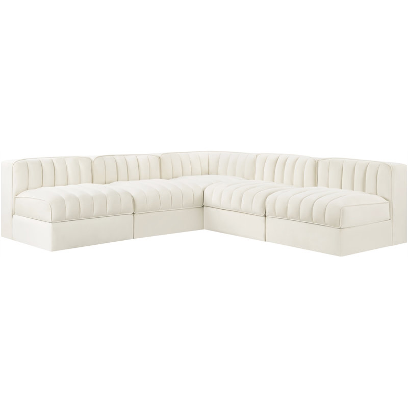 Meridian Furniture Rummi Cream Velvet Performance Fabric 5pc. Modular Sectional