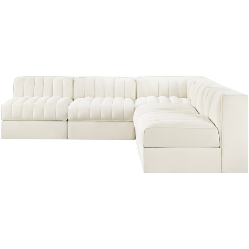 Meridian Furniture Rummi Cream Velvet Performance Fabric 5pc. Modular Sectional