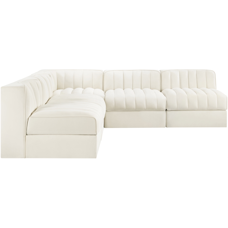 Meridian Furniture Rummi Cream Velvet Performance Fabric 5pc. Modular Sectional