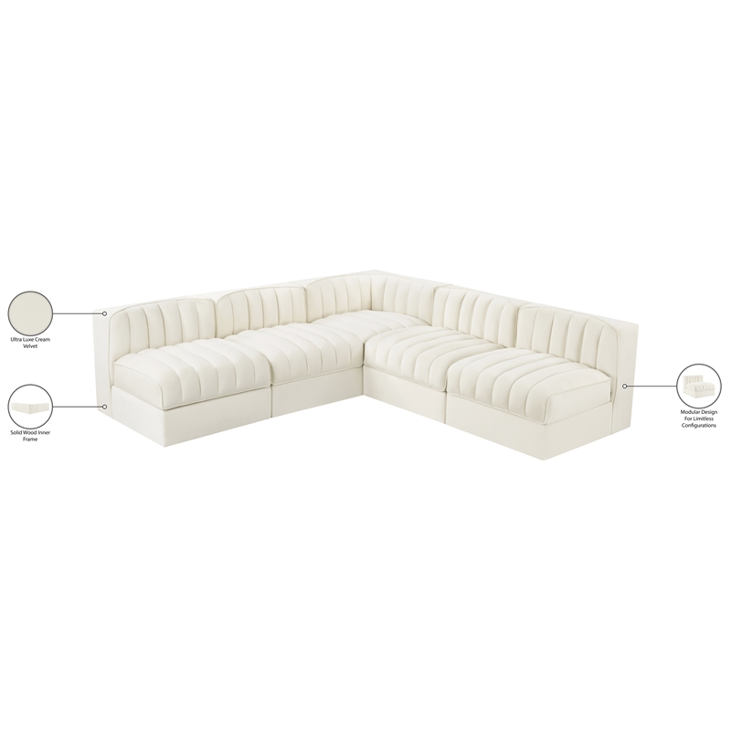Meridian Furniture Rummi Cream Velvet Performance Fabric 5pc. Modular Sectional