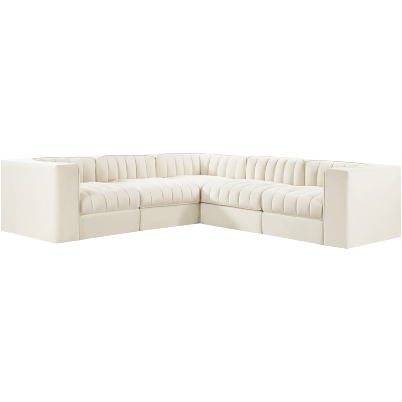 Meridian Furniture Rummi Cream Velvet Performance Fabric 5pc. Modular Sectional