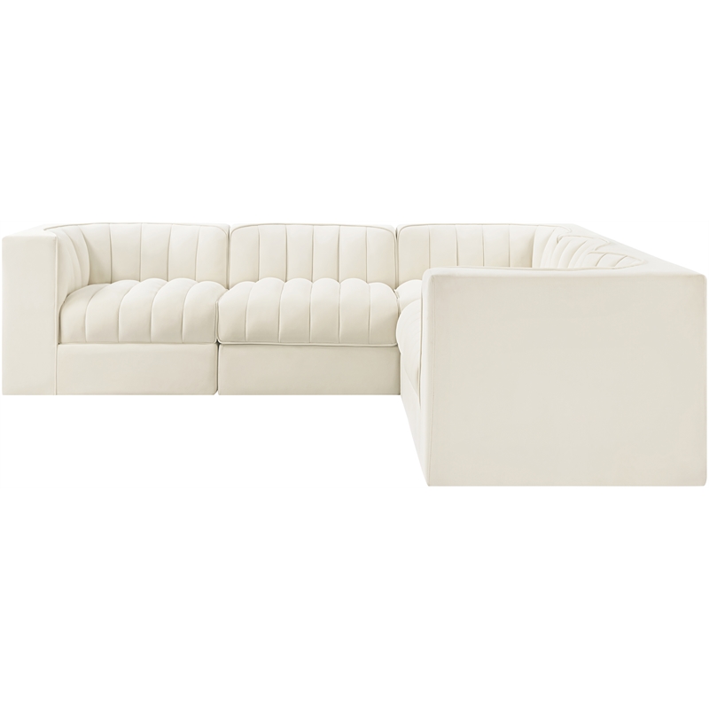 Meridian Furniture Rummi Cream Velvet Performance Fabric 5pc. Modular Sectional