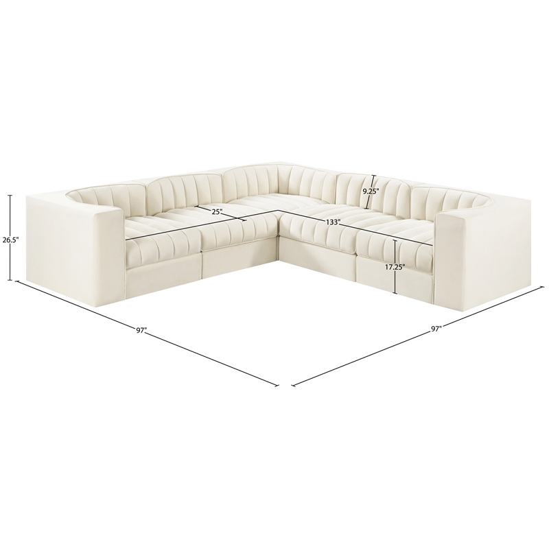 Meridian Furniture Rummi Cream Velvet Performance Fabric 5pc. Modular Sectional