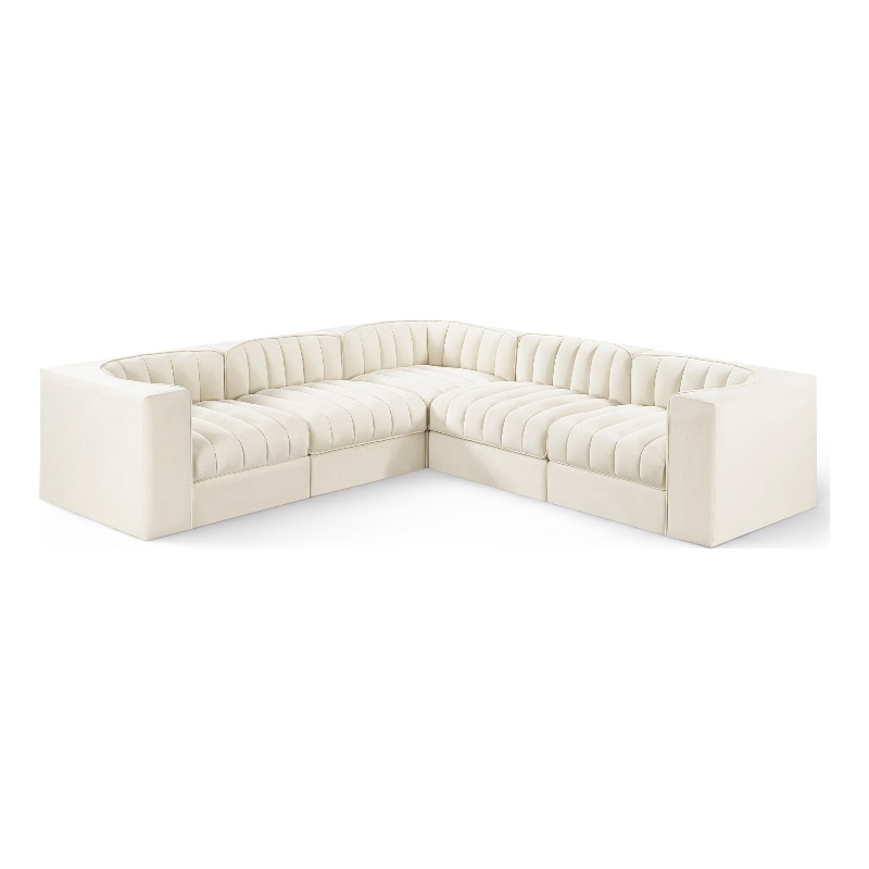Meridian Furniture Rummi Cream Velvet Performance Fabric 5pc. Modular Sectional