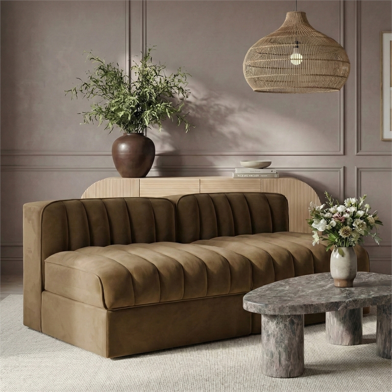 Meridian Furniture Rummi Saddle Velvet Performance Fabric 2pc. Modular Sofa