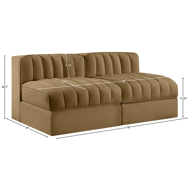 Meridian Furniture Rummi Saddle Velvet Performance Fabric 2pc. Modular Sofa