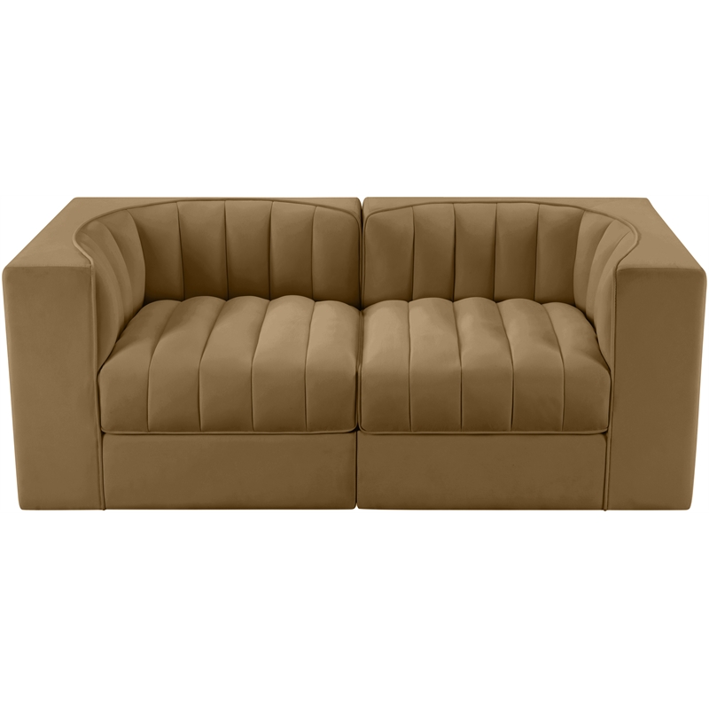 Meridian Furniture Rummi Saddle Velvet Performance Fabric 2pc. Modular Sofa