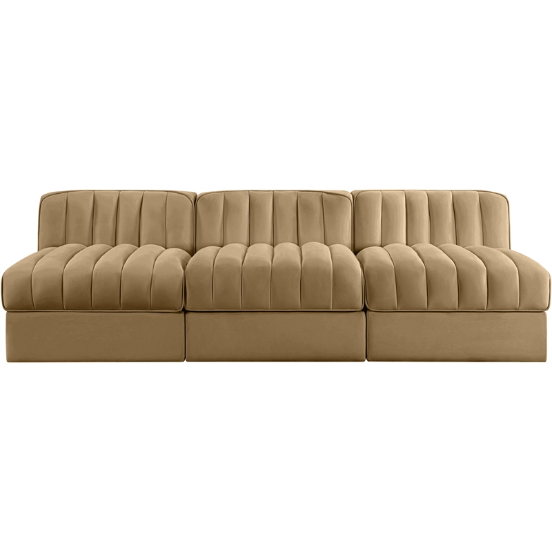 Meridian Furniture Rummi Saddle Velvet Performance Fabric 3pc. Modular Sofa