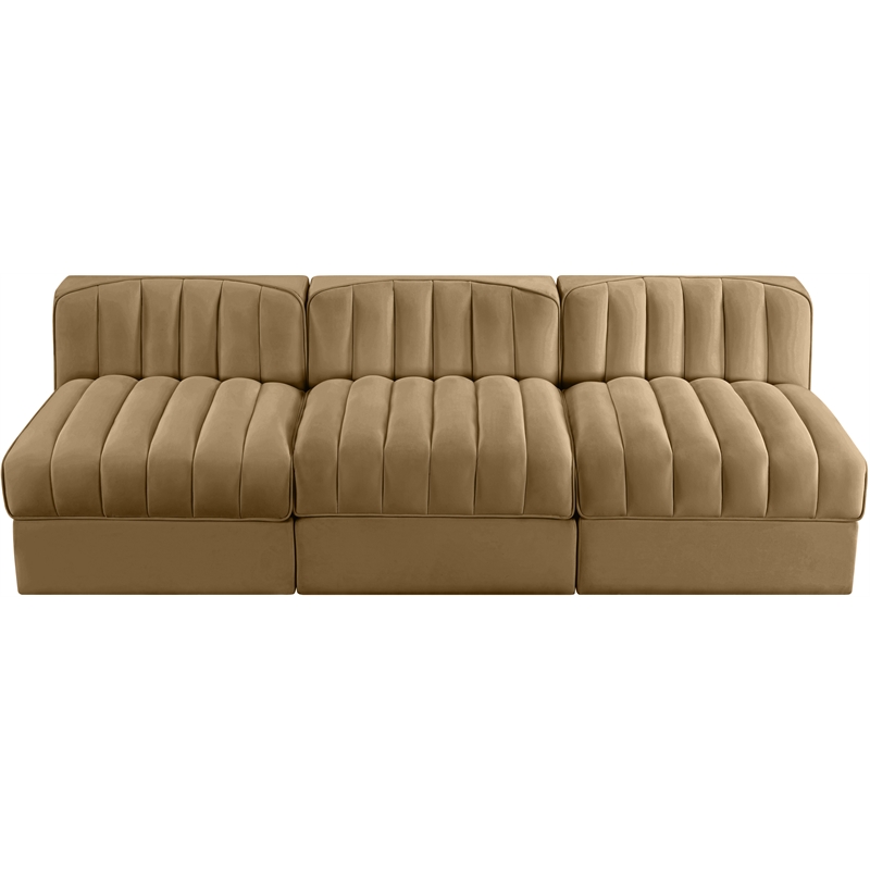 Meridian Furniture Rummi Saddle Velvet Performance Fabric 3pc. Modular Sofa