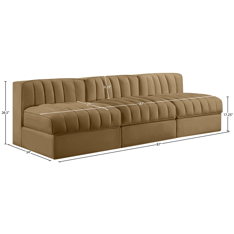 Meridian Furniture Rummi Saddle Velvet Performance Fabric 3pc. Modular Sofa
