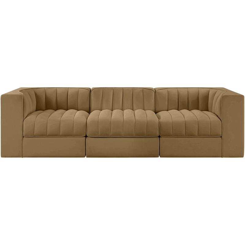 Meridian Furniture Rummi Saddle Velvet Performance Fabric 3pc. Modular Sofa