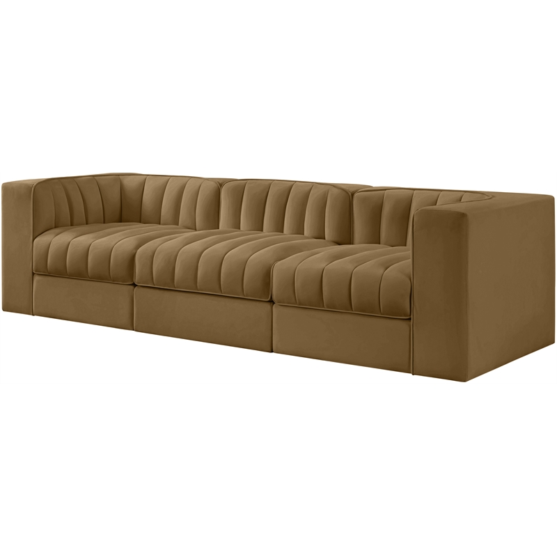 Meridian Furniture Rummi Saddle Velvet Performance Fabric 3pc. Modular Sofa