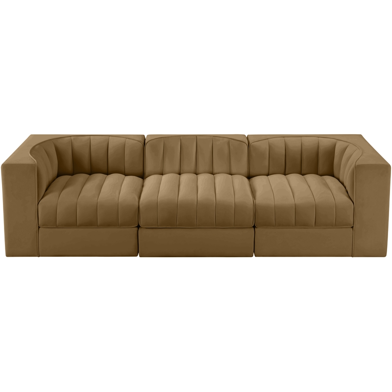 Meridian Furniture Rummi Saddle Velvet Performance Fabric 3pc. Modular Sofa