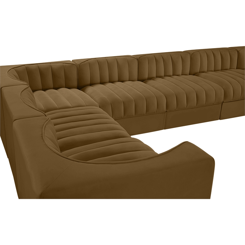 Meridian Furniture Rummi Saddle Velvet Fabric 10pc. Modular Sectional