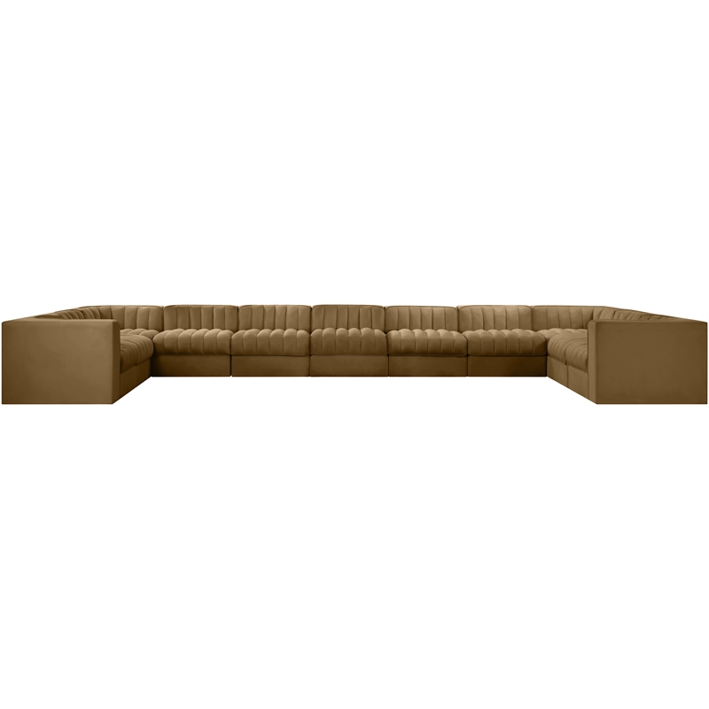Meridian Furniture Rummi Saddle Velvet Fabric 11pc. Modular Sectional
