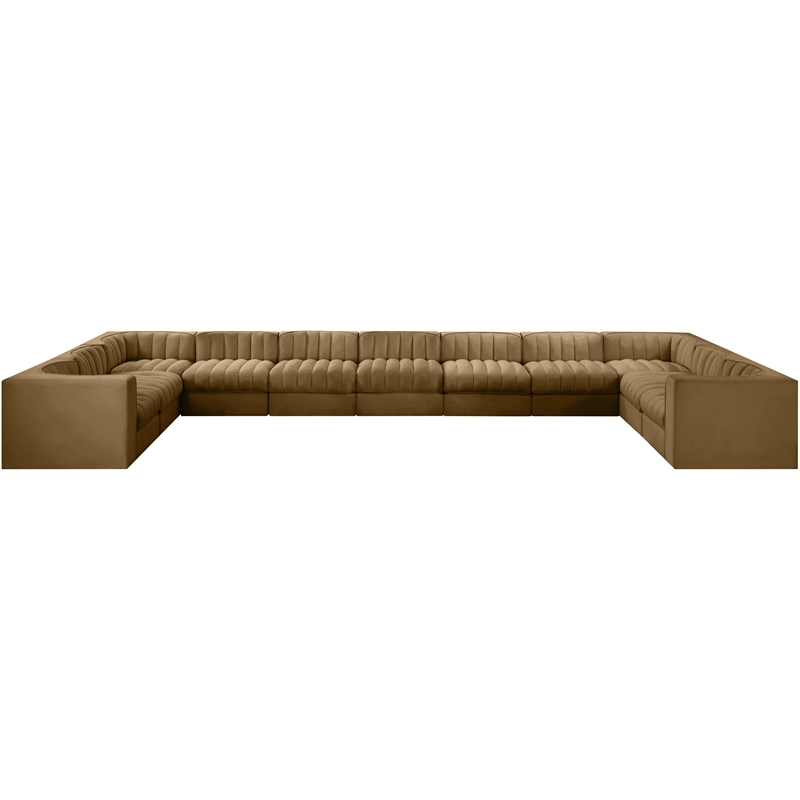 Meridian Furniture Rummi Saddle Velvet Fabric 11pc. Modular Sectional