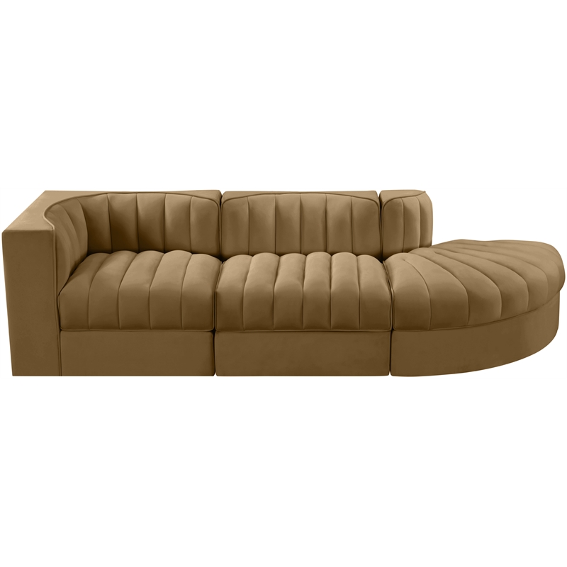 Meridian Furniture Rummi Saddle Velvet Performance Fabric 3pc. Modular Sectional