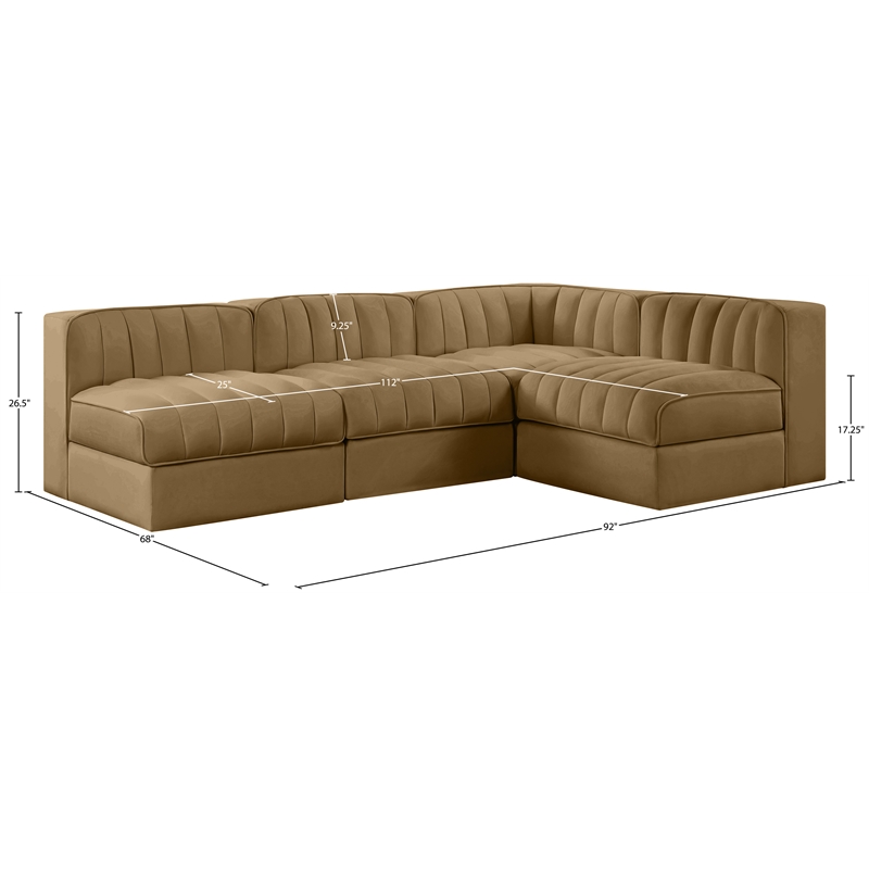 Meridian Furniture Rummi Saddle Velvet Performance Fabric 4pc. Modular Sectional