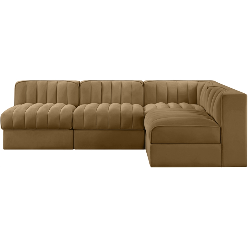 Meridian Furniture Rummi Saddle Velvet Performance Fabric 4pc. Modular Sectional
