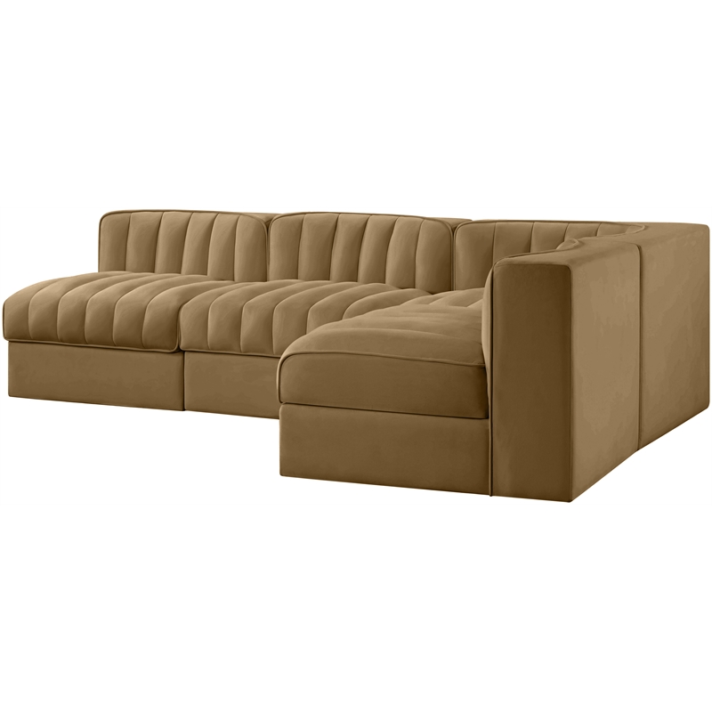 Meridian Furniture Rummi Saddle Velvet Performance Fabric 4pc. Modular Sectional